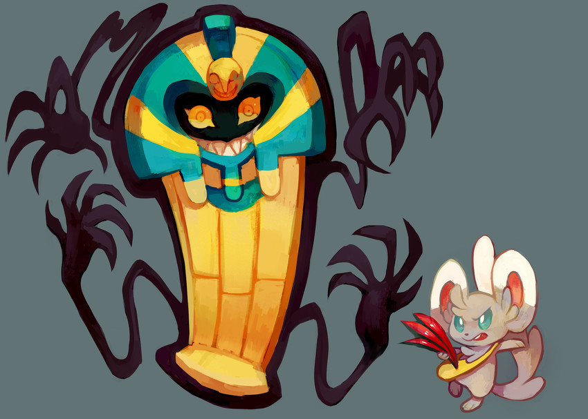 minccino and cofagrigus (pokemon and 1 more) drawn by glitchedpuppet