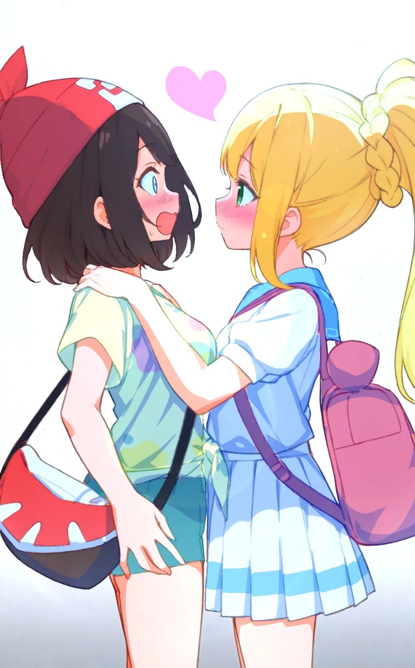 lillie and selene (pokemon and 1 more) drawn by kakk_e