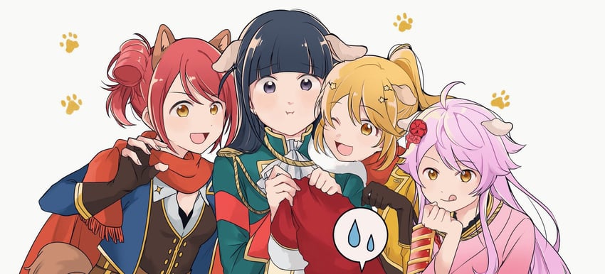 tsuyuzaki mahiru, otonashi ichie, ootsuki aruru, and kano misora (shoujo kageki revue starlight and 1 more) drawn by shirokuma_(reirako-reirako)
