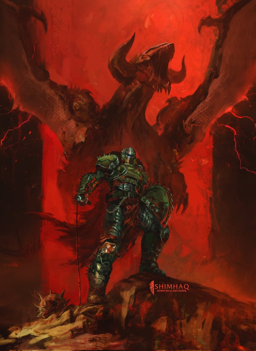 doomguy and serrat (doom and 1 more) drawn by shimhaq