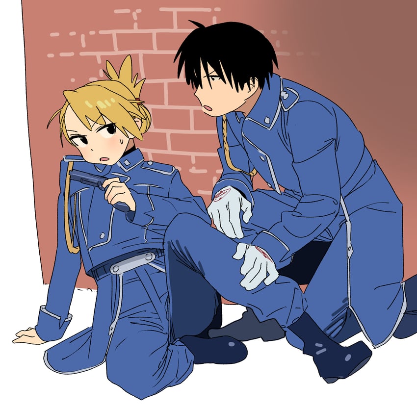 riza hawkeye and roy mustang (fullmetal alchemist) drawn by some1else45