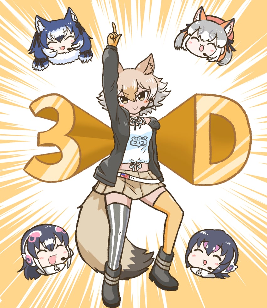 island fox, humboldt penguin, coyote, dire wolf, and african penguin (kemono friends and 1 more) drawn by kotobuki_(tiny_life)