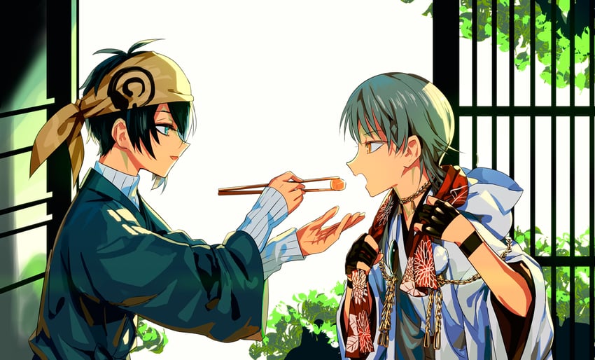 mikazuki munechika and tsurumaru kuninaga (touken ranbu) drawn by husui_parashi
