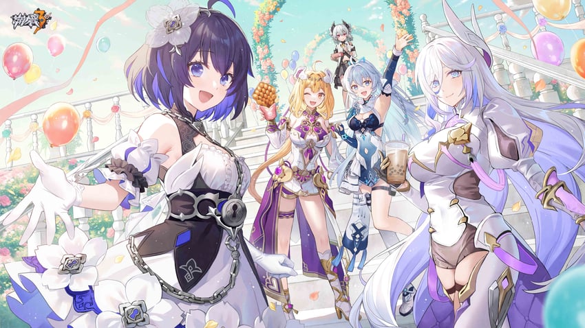 seele vollerei, susannah manatt, misteln schariac, shigure kira, and prometheus (honkai and 1 more) drawn by lino_chang