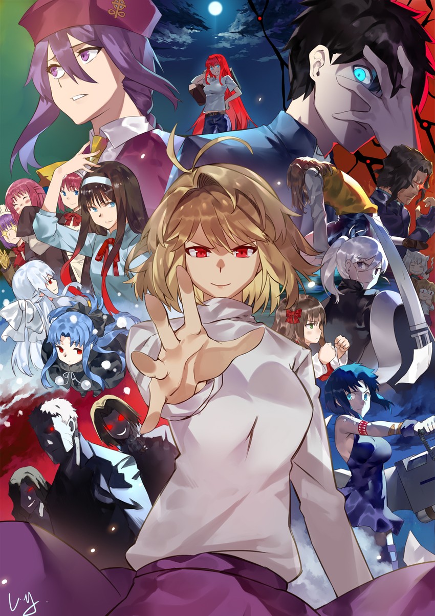 arcueid brunestud, ciel, tohno akiha, aozaki aoko, kohaku, and 17 more (tsukihime and 1 more) drawn by club3