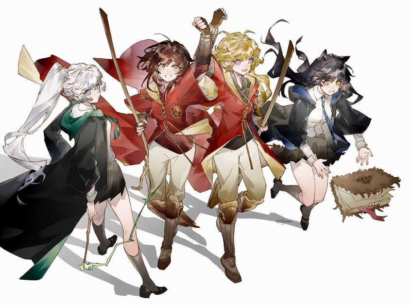 ruby rose, weiss schnee, yang xiao long, and blake belladonna (rwby and 2 more) drawn by yuji_(fantasia)