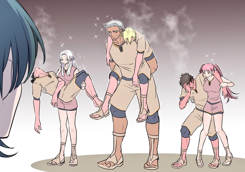 edelgard von hresvelg, dimitri alexandre blaiddyd, hilda valentine goneril, male byleth, claude von riegan, and 2 more (fire emblem and 1 more) drawn by shachoo_(poco_poco)