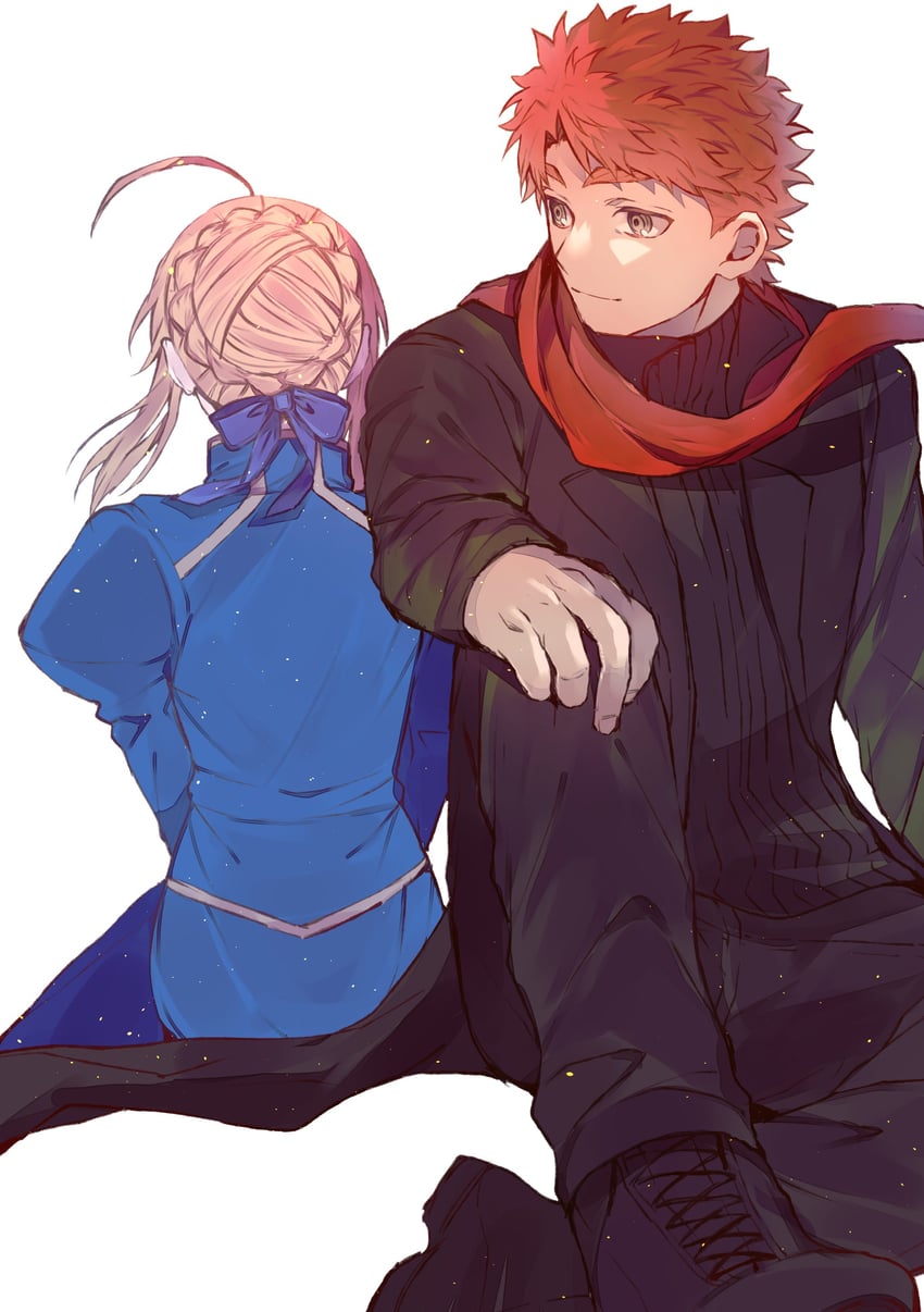 artoria pendragon, saber, and emiya shirou (fate and 1 more) drawn by creat_(kuribeni)