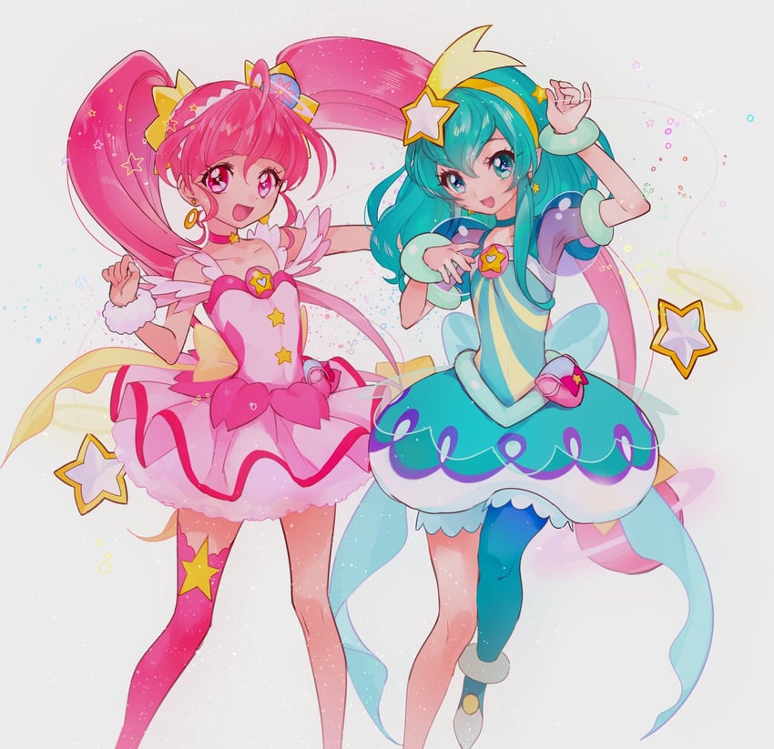 hagoromo lala, hoshina hikaru, cure milky, and cure star (precure and 1 more) drawn by yukiumisaka