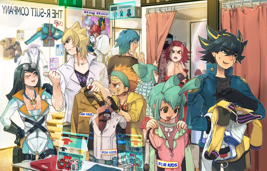 fudo yusei, izayoi aki, jack atlas, bruno, luca, and 9 more (yu-gi-oh! and 1 more) drawn by mayday