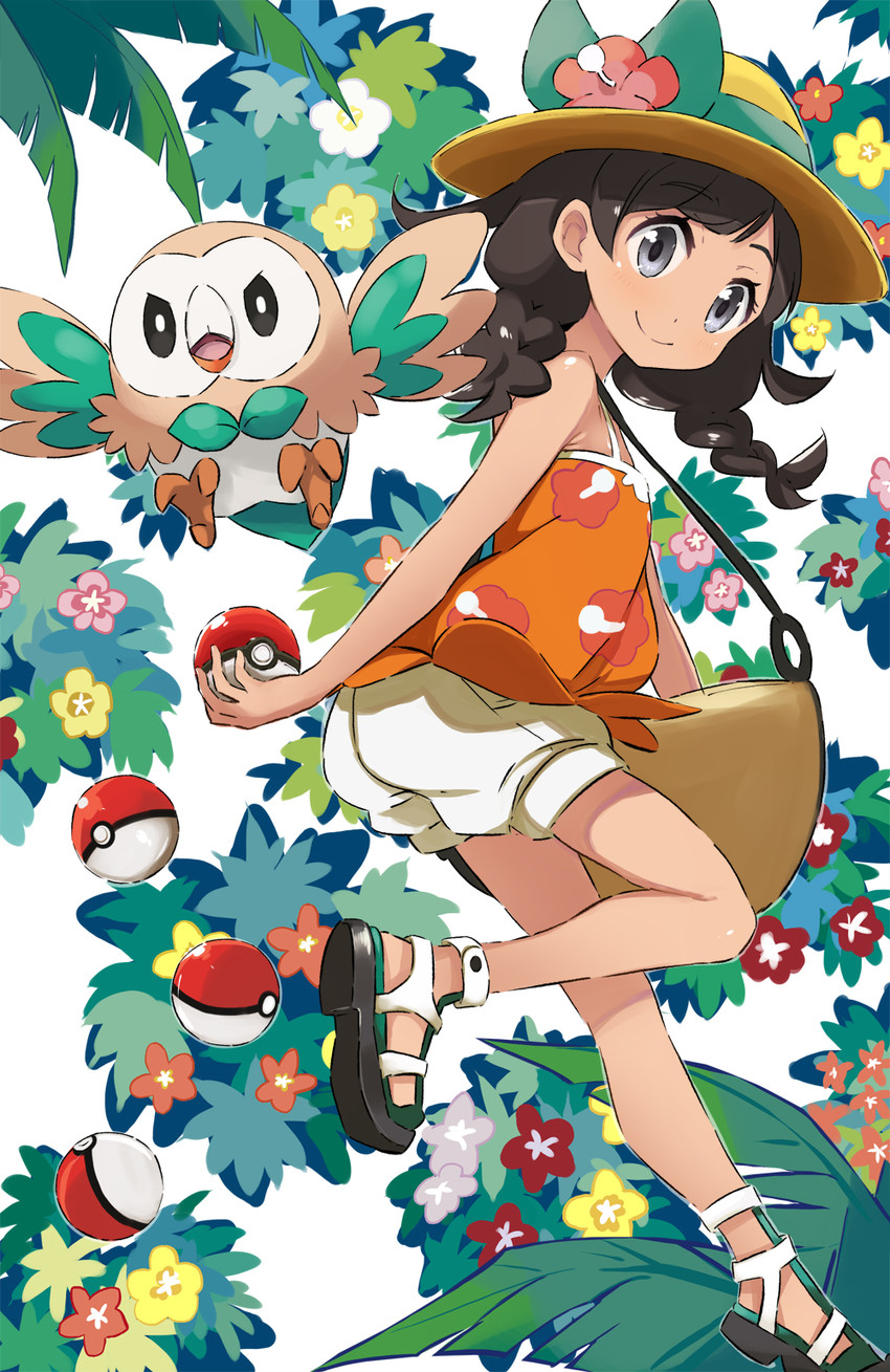 selene and rowlet (pokemon and 1 more) drawn by abe_kanari