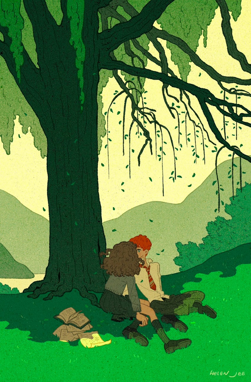 hermione granger and ron weasley (wizarding world and 1 more) drawn by helen_jee