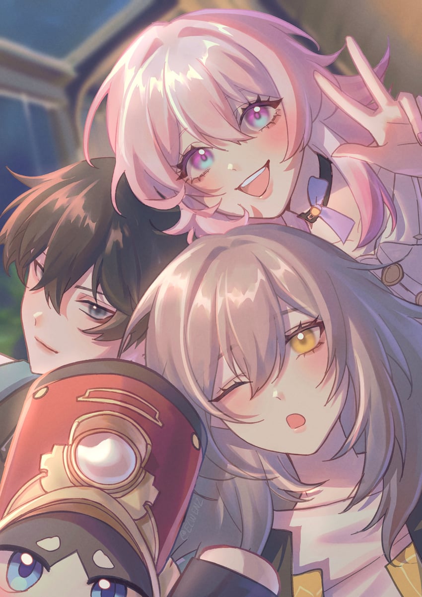 trailblazer, stelle, march 7th, dan heng, and pom-pom (honkai and 1 more) drawn by elwenz
