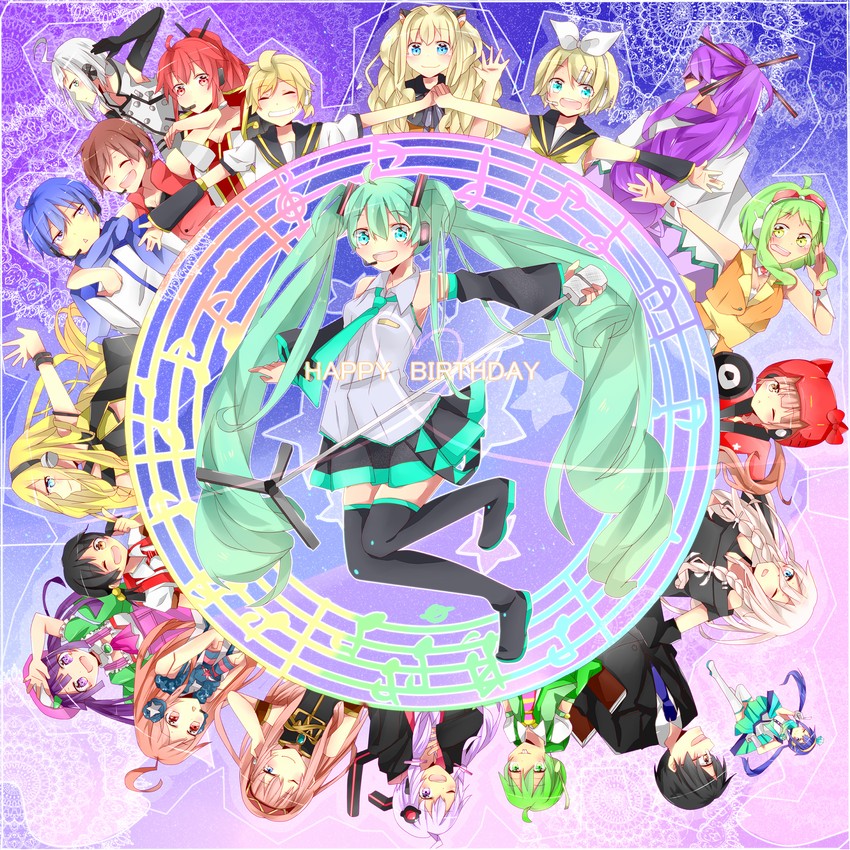hatsune miku, kagamine rin, kagamine len, megurine luka, yuzuki yukari, and 16 more (vocaloid and 1 more) drawn by reinara