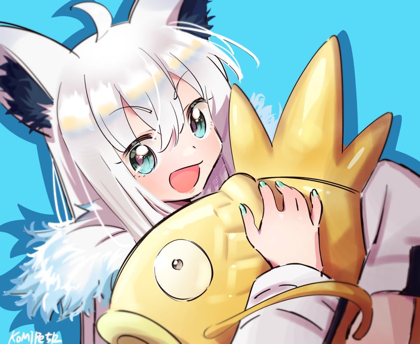 shirakami fubuki and magikarp (pokemon and 1 more) drawn by komipe512