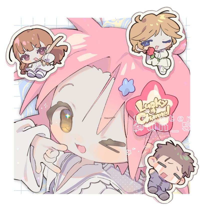kogami akira, shiraishi minoru, ono daisuke, gotou yuuko, and gottouza (lucky star) drawn by tendoshi