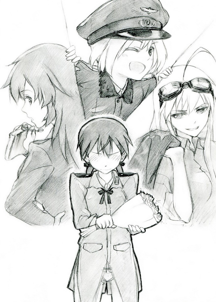 erica hartmann, gertrud barkhorn, charlotte e. yeager, and hanna-justina marseille (world witches series and 2 more) drawn by kisetsu