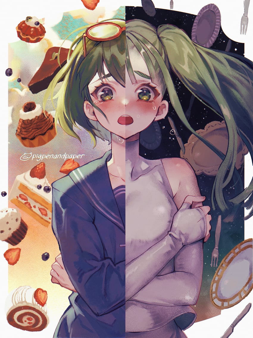 hatsune miku and gumi (vocaloid and 1 more) drawn by numbers_(pigpenandpaper)
