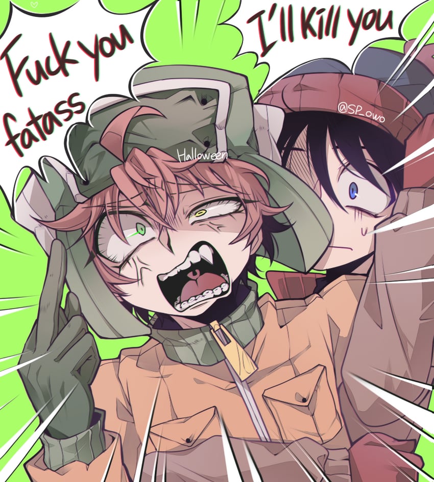 stan marsh and kyle broflovski (south park) drawn by halloween_(owo)