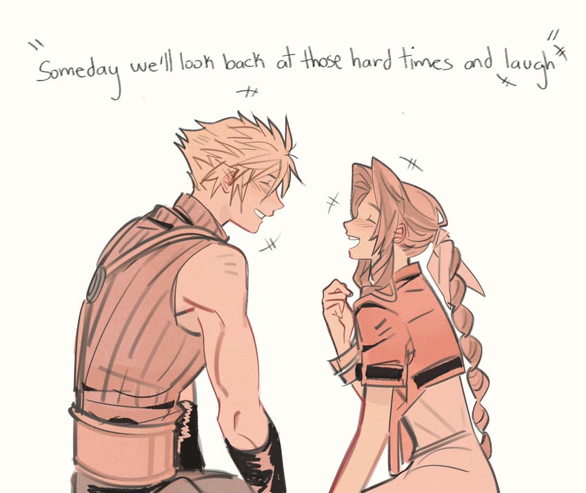 cloud strife and aerith gainsborough (final fantasy and 3 more) drawn by mmmckayyy