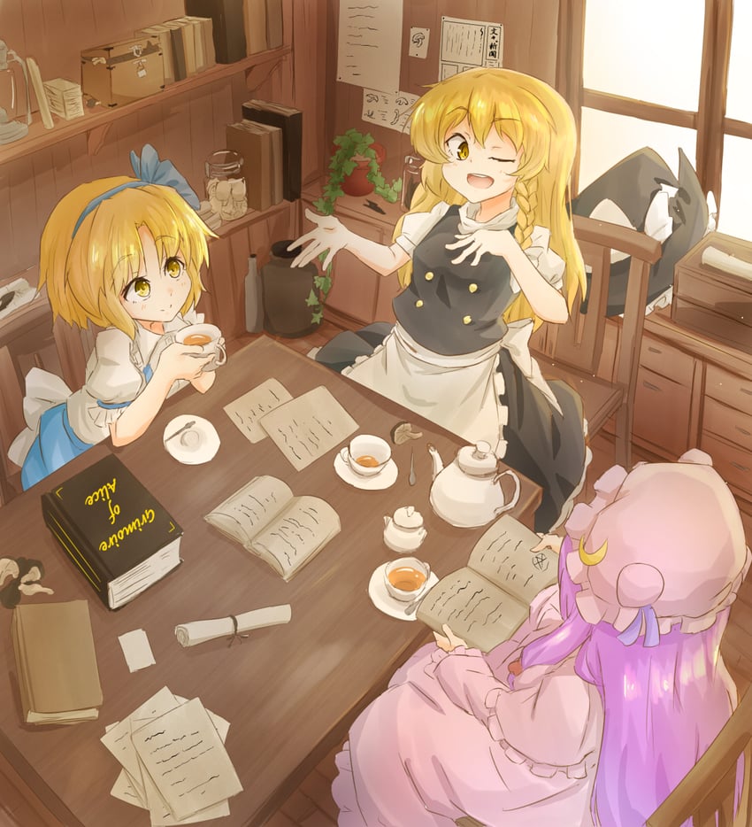 kirisame marisa, alice margatroid, and patchouli knowledge (touhou) drawn by tarumaru