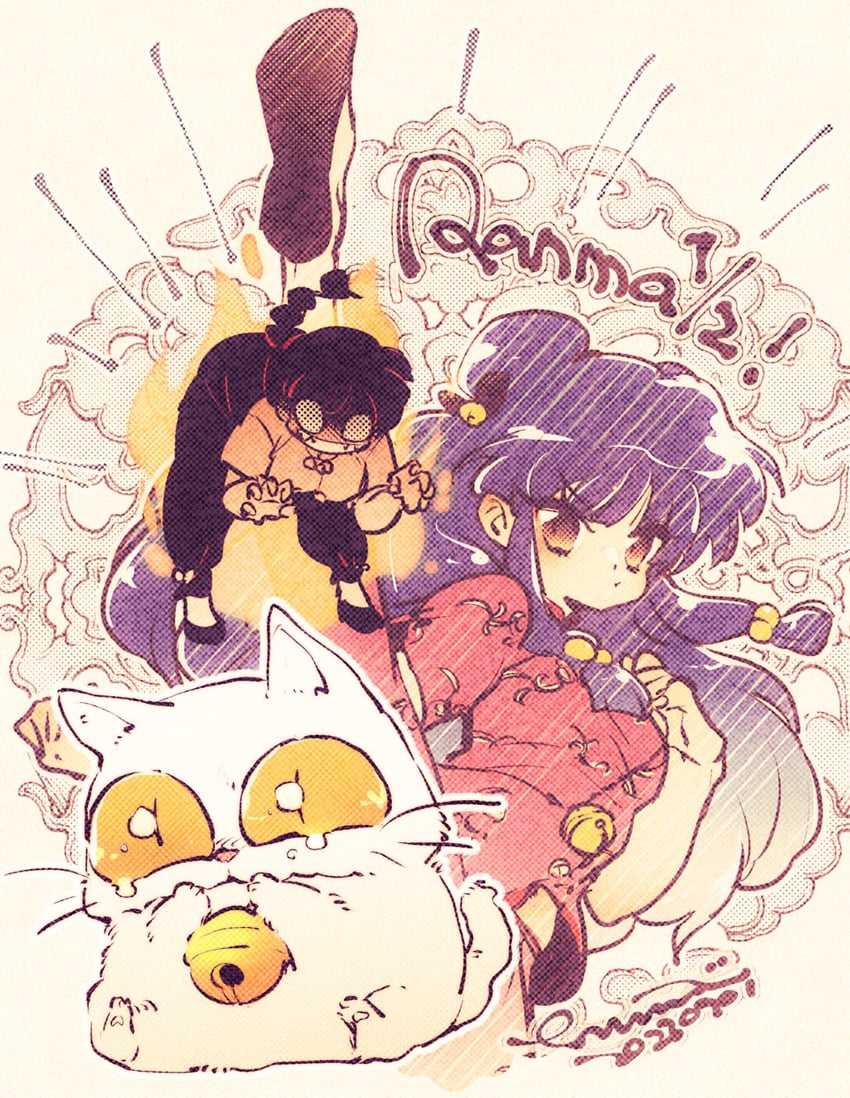 ranma-chan, shampoo, saotome ranma, and maomolin (ranma 1/2) drawn by u_emmm