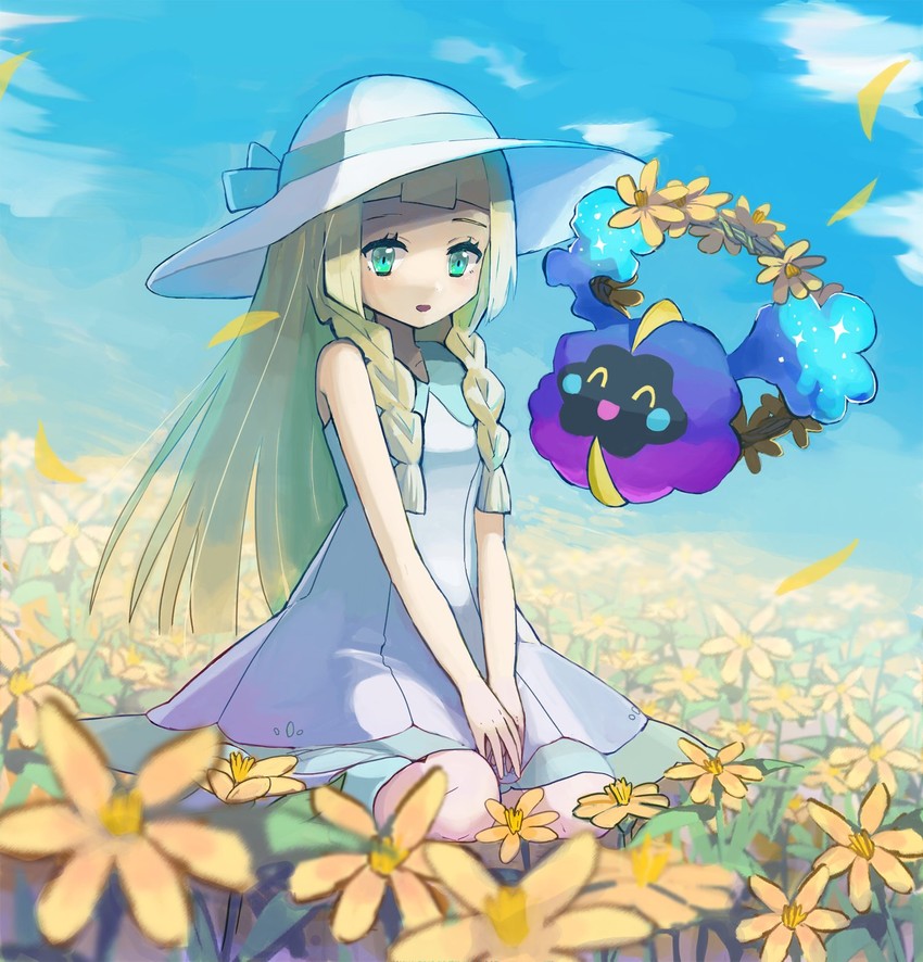 lillie and cosmog (pokemon and 1 more) drawn by peppedayo_ne