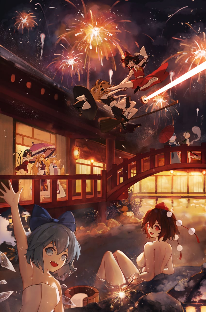 hakurei reimu, kirisame marisa, konpaku youmu, cirno, yakumo yukari, and 4 more (touhou) drawn by gu0st