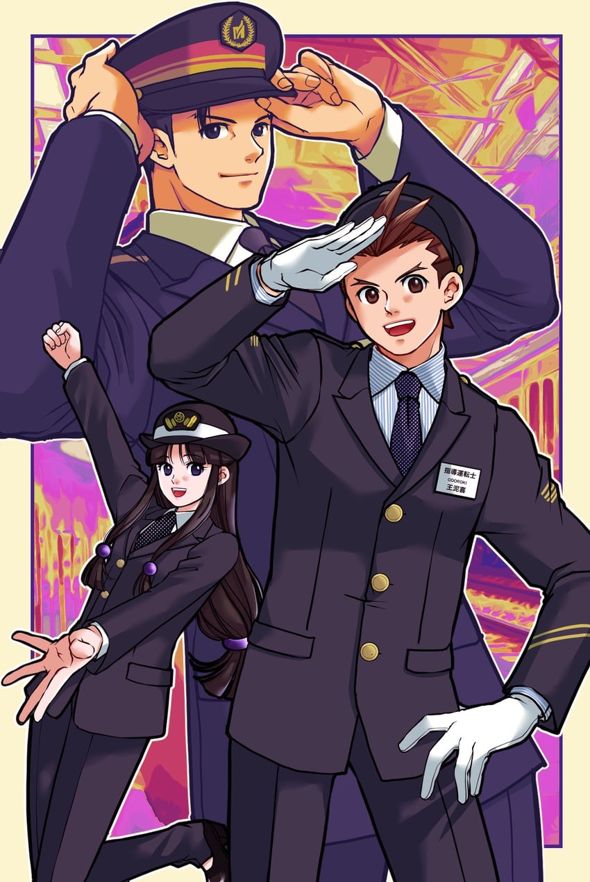 phoenix wright, maya fey, and apollo justice (ace attorney) drawn by ragi_(od6fine)