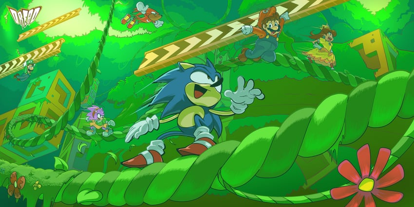 mario, sonic the hedgehog, amy rose, luigi, princess daisy, and 4 more (mario and 4 more) drawn by dread_(dreadish)