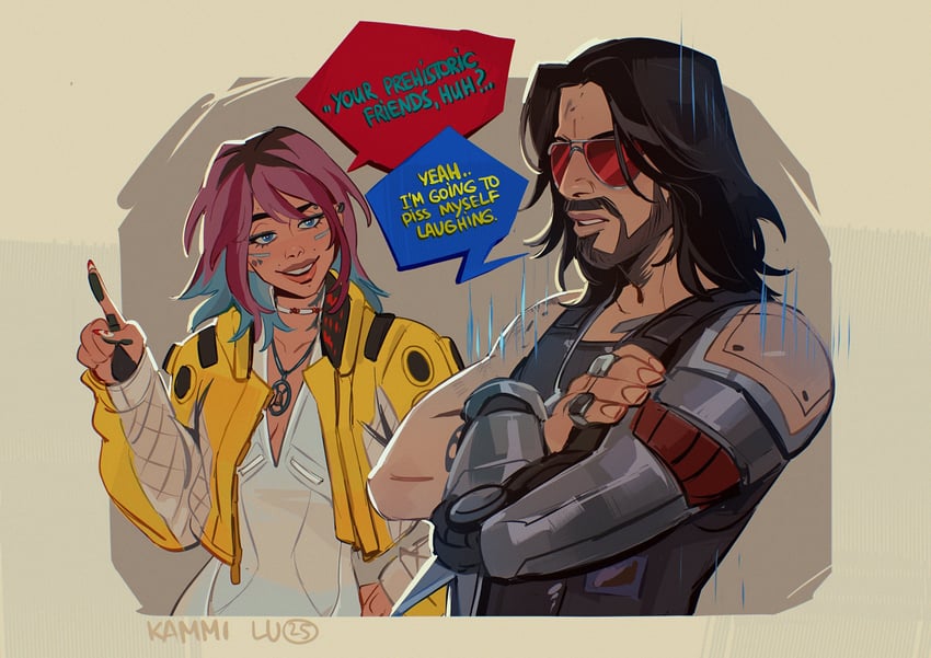 v, valerie, and johnny silverhand (cyberpunk and 1 more) drawn by kammi_lu
