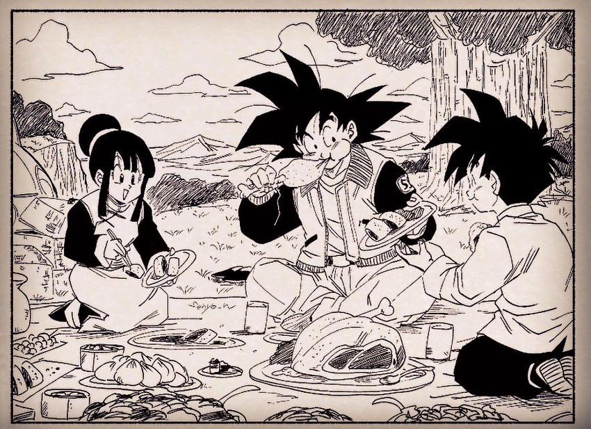 son goku, son gohan, and chi-chi (dragon ball and 1 more) drawn by fenyon