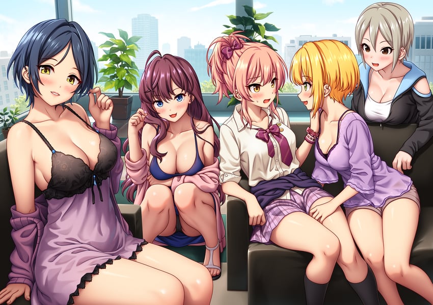 jougasaki mika, ichinose shiki, hayami kanade, miyamoto frederica, and shiomi syuko (idolmaster and 1 more) drawn by nazu-na