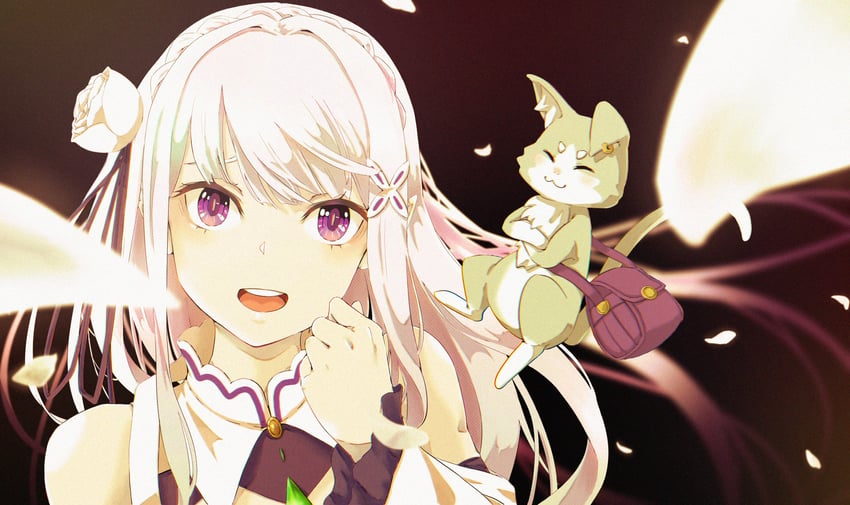 emilia and puck (re:zero kara hajimeru isekai seikatsu) drawn by psyto_qy2