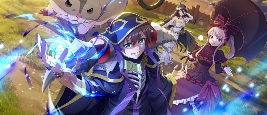 satou kazuma, albedo, ainz ooal gown, shalltear bloodfallen, and hamsuke (kono subarashii sekai ni shukufuku wo! and 2 more)