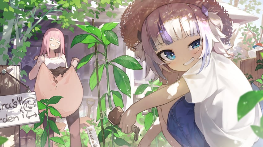 gawr gura and mori calliope (hololive and 1 more) drawn by harufude