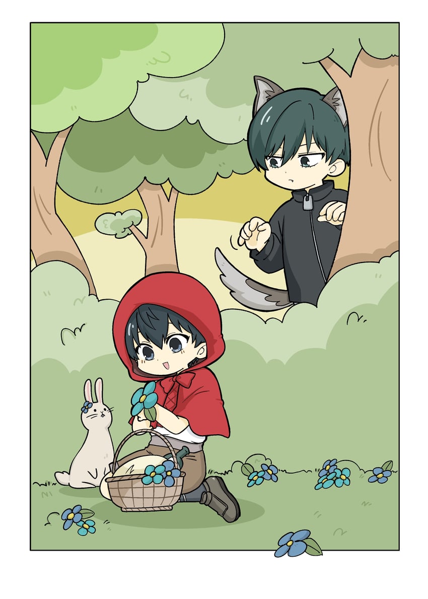 isagi yoichi and itoshi rin (little red riding hood and 1 more) drawn by sekihan_(sbii41)