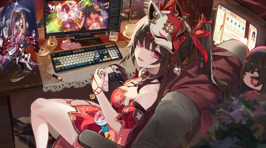 raiden mei, fu hua, and sparkle (honkai and 2 more) drawn by kaya_(ayase_kaya)