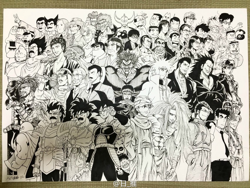 kujo jotaro, endeavor, bardock, ikari gendou, mihama chiyo's father, and 42 more (final fantasy and 52 more) drawn by lee_(dragon_garou)