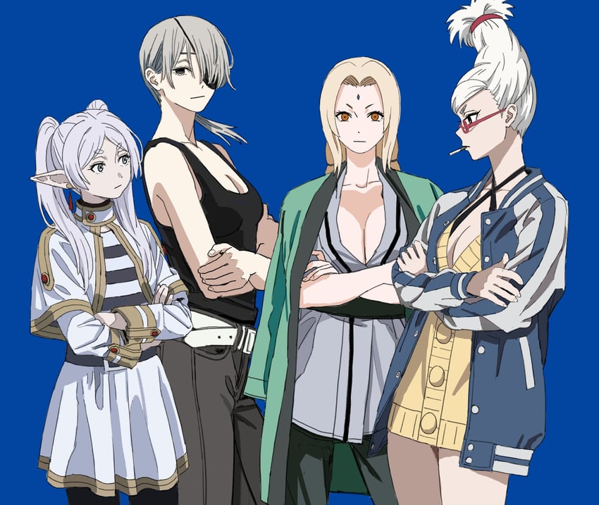 frieren, tsunade, quanxi, and ayase seiko (chainsaw man and 3 more) drawn by shiren_(ourboy83)