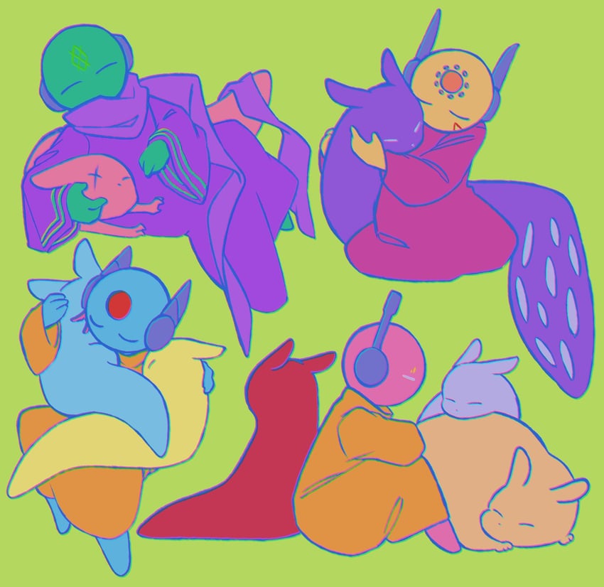looks to the moon, five pebbles, survivor, rivulet, spearmaster, and 6 more (rain world) drawn by c_artb_2