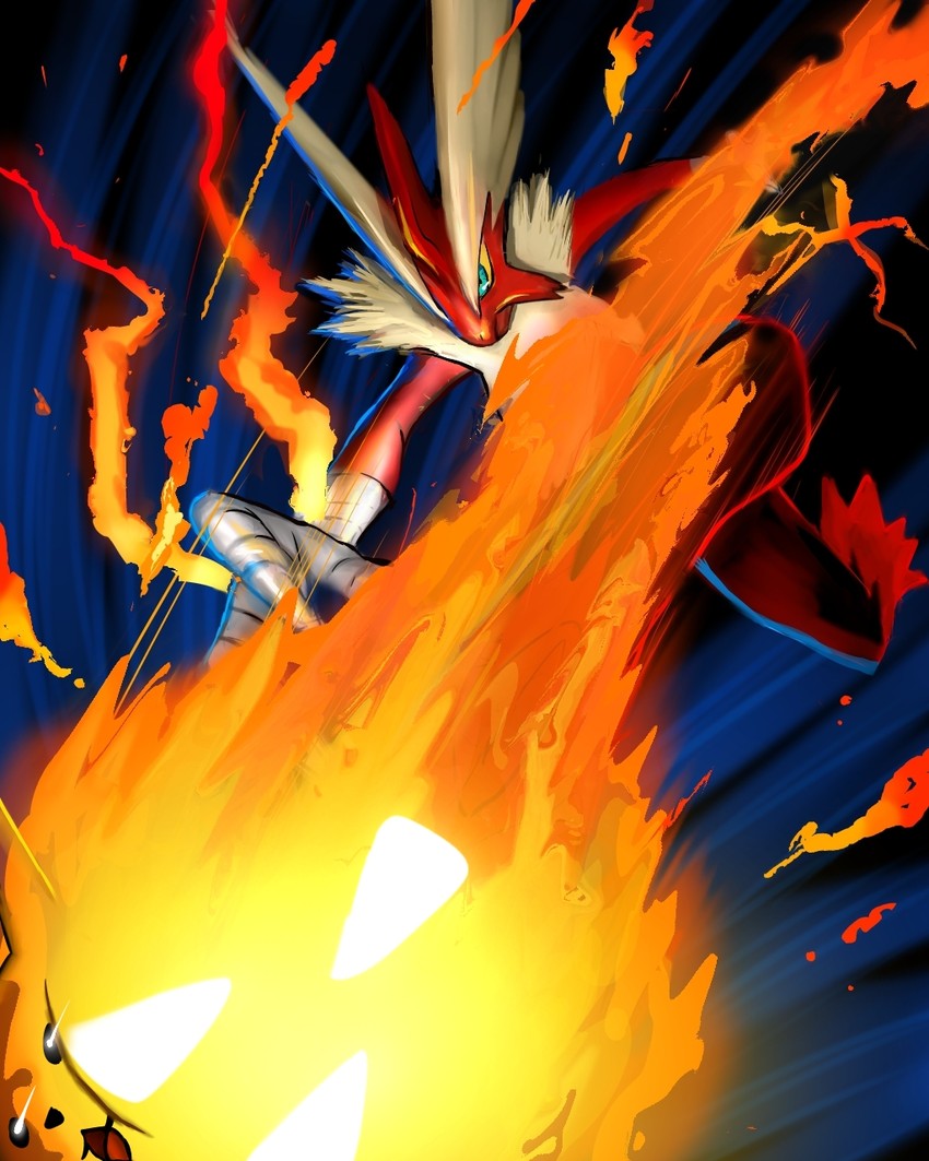 pikachu, blaziken, and mega blaziken (pokemon) drawn by cosmo_(465lilia)