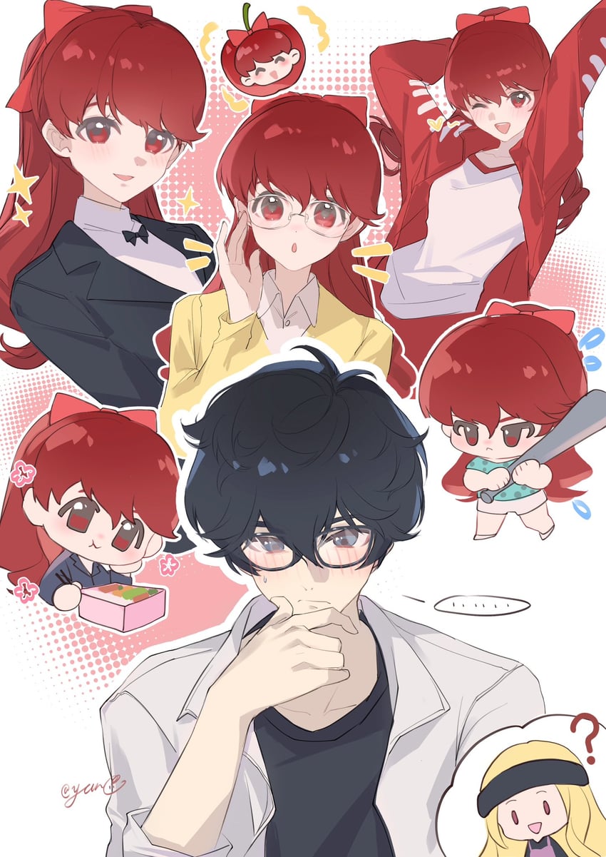 amamiya ren, yoshizawa kasumi, and mifune chihaya (persona and 2 more) drawn by yun_(dl2n5c7kbh8ihcx)
