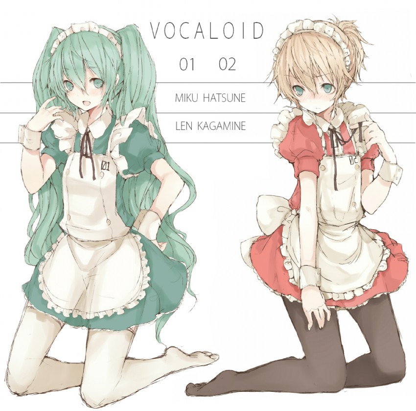 hatsune miku and kagamine len (vocaloid) drawn by tetsuo_(tashirosu)