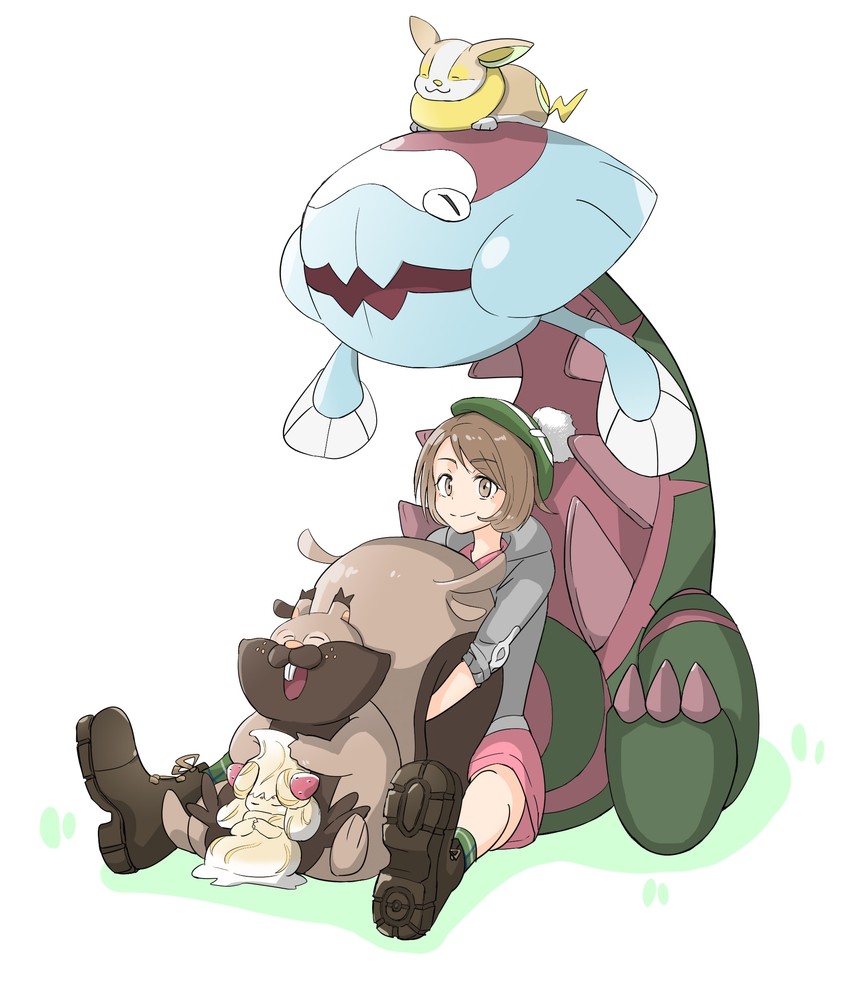 gloria, yamper, alcremie, greedent, and dracovish (pokemon and 1 more) drawn by can_(pixiv33249519)
