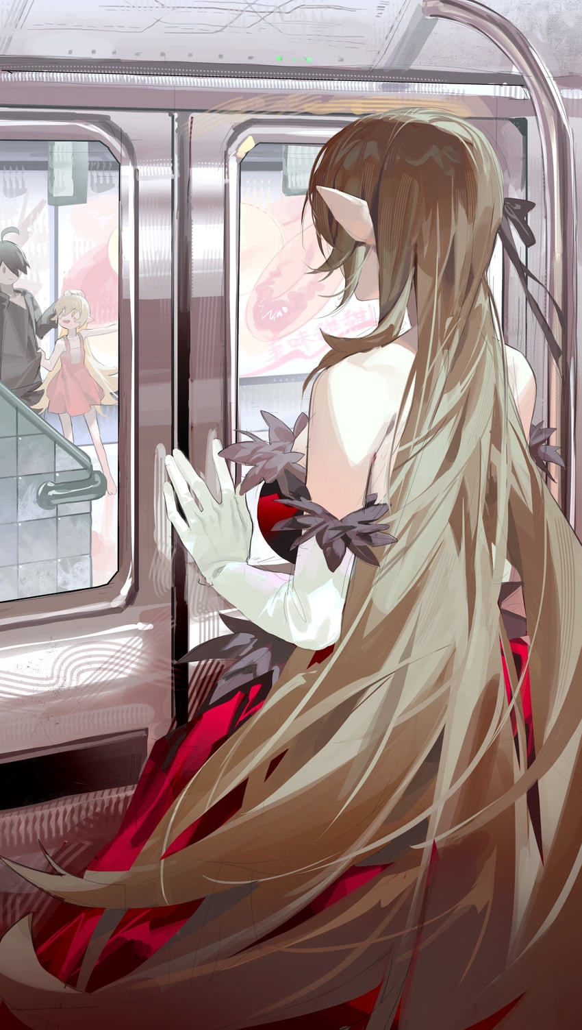 oshino shinobu, araragi koyomi, and kiss-shot acerola-orion heart-under-blade (monogatari and 1 more) drawn by omurice_(304975636)