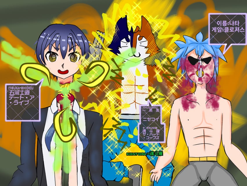 itsuka shido, ichijou raku, nata, and brad fang (date a live and 3 more) drawn by andymoe