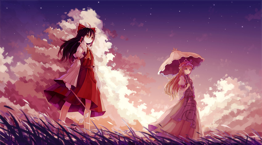 hakurei reimu and yakumo yukari (touhou) drawn by dead_line