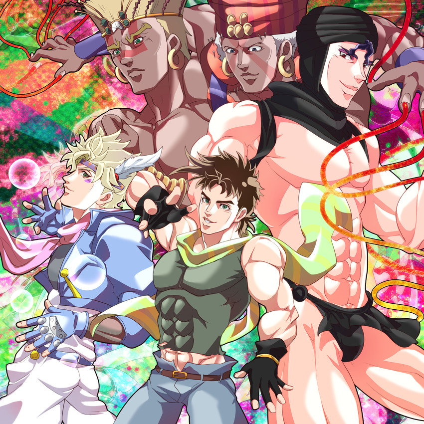 joseph joestar, caesar anthonio zeppeli, kars, wamuu, and esidisi (jojo no kimyou na bouken and 1 more) drawn by haruja