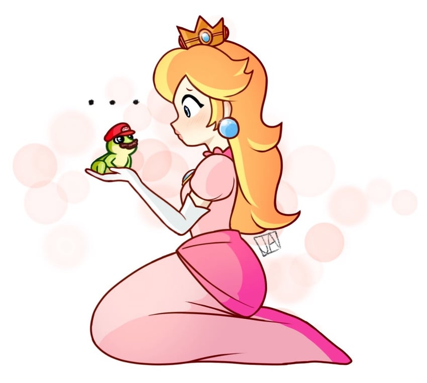 princess peach, mario, and frog (mario and 1 more) drawn by peach-odyssey
